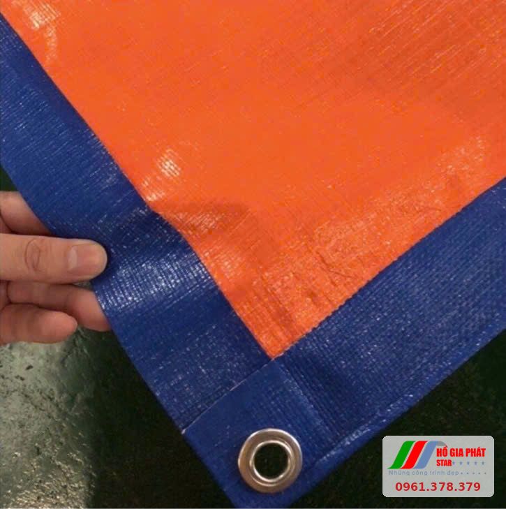 Bạt xanh cam may viền xanh, khoen ở góc