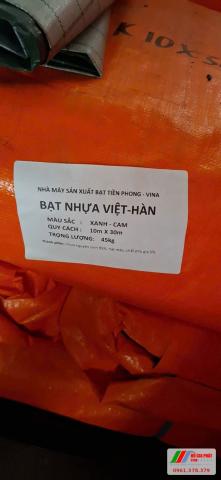 Cuộn bạt xanh cam có tem nhãn quy cách – bạt che công trình Cần Thơ